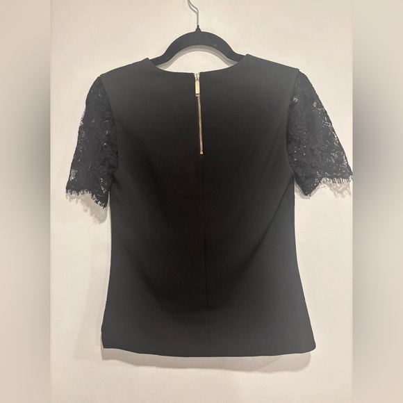 Ted Baker Black Dress with Gold Zip and Lace Sleeves (Size 0) - Picture 5 of 11
